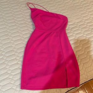 Hot Pink Mini Dress One Shoulder
